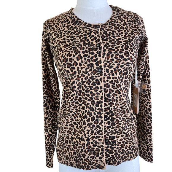 Cyrus Sweaters - Cyrus Brown Leopard Print Soft Button Front Long Sleeve Cardigan Women Small NWT